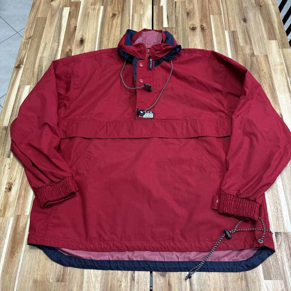 Vintage Chaps Ralph Lauren Anorak Jacket Mens M Red Lightweight Pullover 1/2 Zip